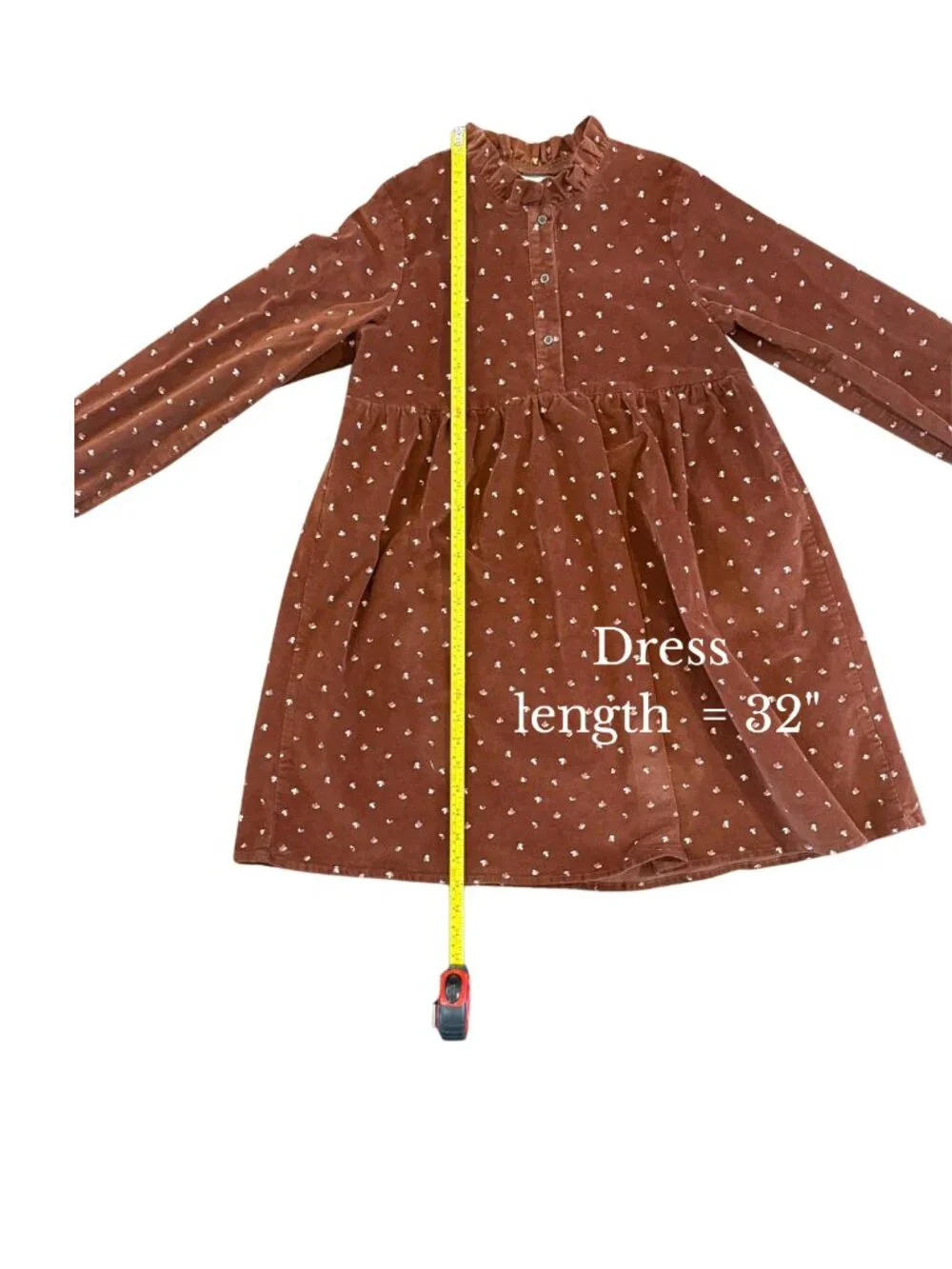 bonprix collection Girls Brown Corduroy Ruffle Collar Dress Size 13 Roomy Fit - Picture 5 of 6